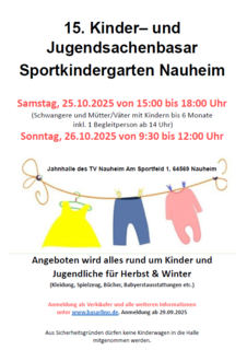 15. Kinder- und Jugendsachenbasar Sportkindergarten Nauheim