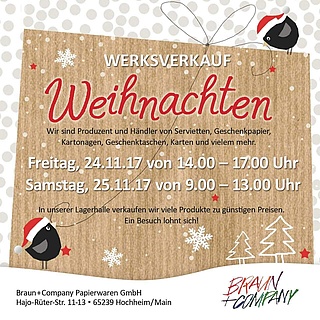 Werksverkauf Weihnachten bei Braun + Company